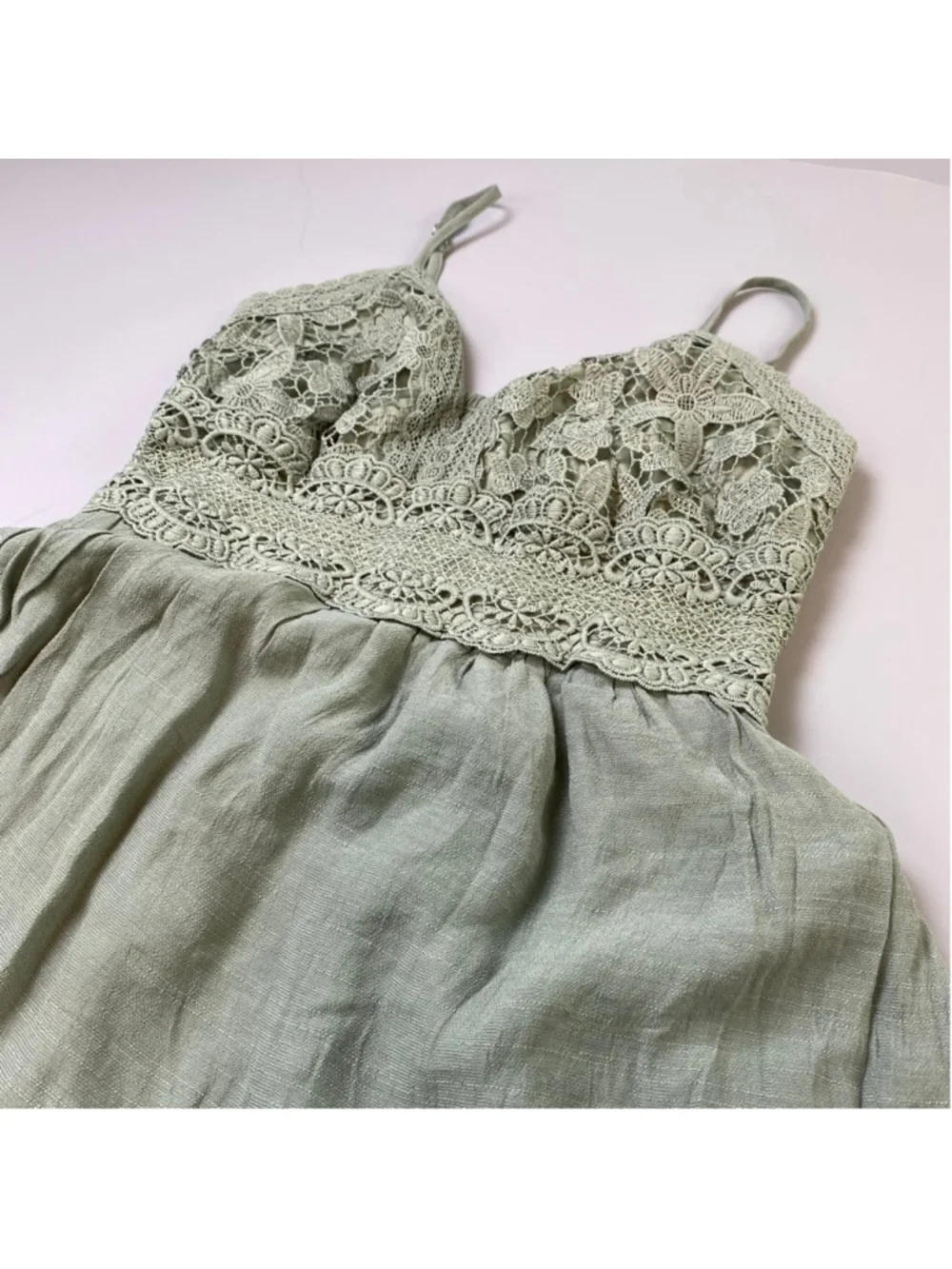 Rebellion Again Dress XS Sage Green Crochet Tiered Boho Fairy Coastal Cowgirl - Picture 9 of 11